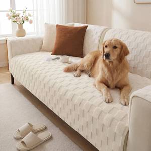 lot 12051 image: Foxdecor Couch Covers for 3 Cushion Couch Sofa Pet Friendly, Funny Fuzzy Pet Couch Covers, Anti Slip Dog Cover for Couch Protector, Cream White, 30x70 Inch
