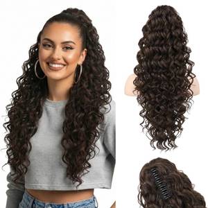 lot 12059 image: Ponytail Extension, HOOJIH Clip in Ponytail 24 Inch Hair Extension Curly Wavy Ponytail Fluffy Soft Synthetic Fiber Hair Pieces for Women - Dark Chocolate Brown