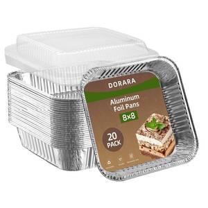 lot 12063 image: DORARA 8x8 Square Aluminum Baking Cake Pans with Lids - 20 Pack Foil Pan For Cooking, Heating, Baking Cakes, Storing, Roasting or Homemade Breads - Aluminum Baking Pans Disposable - Bottom 6.5x6.5