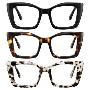 lot 12072 image: kunchu 3 Pack Reading Glasses for Women Oversized Square Reading Glasses Blue Light Blocking Spring Hinge Readers(MIX,2.25x)