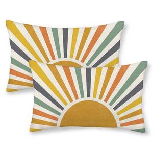 lot 12073 image: JEFERSO Summer Pillow Covers 12x20 Inch Set of 2, Stripes Yellow Sunshine Decorations Outdoor Throw Pillows Boho Outdoor Rainbow Sun Pillowcase Linen Decor Cute Lumbar Cushion Case for Home Bedroom