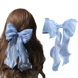 lot 12086 image: papasgix Hair Bow Clips Solid Color Silk Ribbon Bows for Women and Girls (1, Blue)