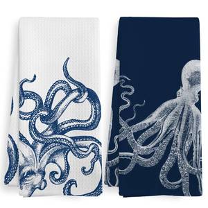 lot 12089 image: XNXLDYLH Coastal Octopus Beach Decor Dish Hand Tea Towels for Bathroom Kitchen, Octopus Ocean Nautical Beachy Bathroom Decor, Coastal Nautical Kitchen Towels and Dishcloths Sets of 2, 16x24 Inches
