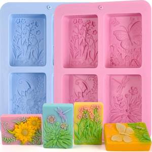 lot 12091 image: Moukiween Soap Molds Silicone, 3D Rectangular Insect Flower Silicone Molds for Handmade Craft Soap, Bath Bombs, Chocolate Bars, DIY Candle, Polymer Clay Design