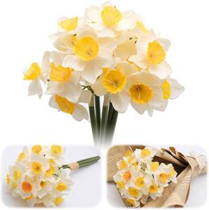 lot 12095 image: 6 Stems Daffodils Artificial Flowers, 15 inch Artificial Daffodils that Look Real, White Faux Daffodil Bouquet, Silk Narcissus Fake Flowers for Home Office Floral Arrangement, Wedding Party Decor
