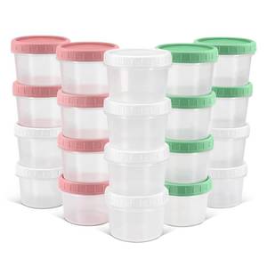 lot 12103 image: DEMORA 4 oz Small Plastic Containers with Twist on Lids 20 Sets, Stackable Little Food Storage Containers for Snack Lunch Meal Prep Salad Dressings, FreezerMicrowaveDishwasher Safe, BPA Free