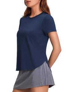 lot 12117 image: PINSPARK Womens Athletic Tops Short Sleeve Gym Shirts Crew Neck Work Out Shirts Quick Dry Tennis Top UV Protection Summer T-Shirt for Active Casual, Navy Blue Large