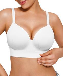 lot 12124 image: Comfortable Bras for Women No Underwire Supportive Push Up Bralettes Wireless Full Coverage Plus Size Bra (36C-D) White