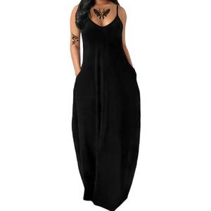 lot 12135 image: Fussangshu Womens Summer Maxi Dress Long Dress Casual Boho Sleeveless Strap Smocked Tiered Long Beach Sun Dresses (Size XL)