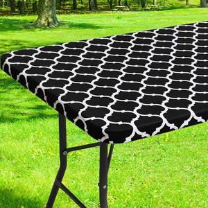 lot 12159 image: Smiry Rectangle Picnic Table Cover, Waterproof Elastic Fitted Camping Tablecloths for 8 Foot Tables, Wipeable Flannel Backed Vinyl Tablecloth Protector for Indoor, Outdoor (Black, 36x96 Inches)