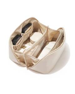 lot 12160 image: EACHY Travel Makeup Bag, Large Capacity Cosmetic Bags for Women, Waterproof Portable Open Flat Toiletry Bag Make up Bag with Divider and Handle, Christmas Gifts (White, Medium)