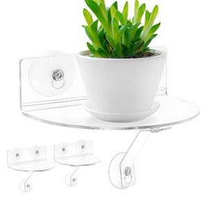 lot 12163 image: Skewo 2-Pack Acrylic Window Plant Shelves with Suction Cups & Support Brackets - Semicircular Window Sill Extender for Herb Pots, Succulents, Flower Boxes, Micro Greens  IndoorOutdoor Use