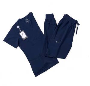 lot 12167 image: AprilBreeze Scrubs for Women Set Jogger Style, Moisture Wicking 4-Way Stretch V-Neck Top & Pants with 9 Large Pockets (Navy, X Large)