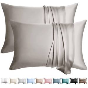 lot 12179 image: WLOSJ 100% Silk Pillow Cases 2 Pack Queen Size Mulberry Silk Pillowcase for Hair and Skin Set of 2 Highest Grade 6A Silk Soft Breathable Cooling with Hidden Zipper, Grey