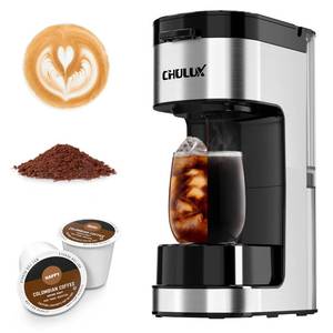 lot 13002 image: CHULUX SoloBrew Single Serve Coffee Maker, for K Cup and Ground, 3 Brew Sizes with Strong Button & Over Ice Feature, 14oz Removable Reservoir, for Home, Travel, RV, Office and Dorm