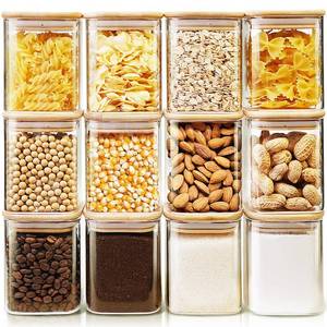 lot 13004 image: HomArtist Square Glass Jars with Bamboo Lids 17 FL OZ Set of 12, Glass Canisters with Airtight Lids, Glass Food Storage Containers for Spice, Sugar, Tea, Candies, Cookies, Best for Kitchen & Pantry