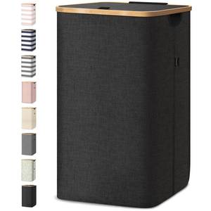 lot 13007 image: BALEINE Laundry Hamper with Lid, Tall Laundry Baskets with Bamboo Pull Handles, Large Laundry Bin with Internal Support (26Gal100L, Carbon Black)