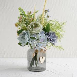 lot 13929 image: LUEUR Faux Flowers with Vase,Artificial Pink Flowers in Vase, Fake Eucalyptus and Chrysanthemum,Flower Arrangement for Home Spring Decor Dining Table Centerpiece Decorations Coffee Table Decor