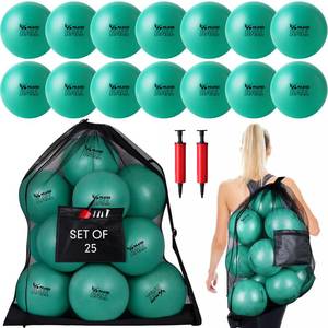 lot 13945 image: Motionchic Set of 25 Pilates Balls Bulk 9 Inch Small Exercise Ball for Yoga, Stability, Physical Therapy, Balance, Barre, ABS Core, Gym, Training, with Mesh Bag and Pump(Green)
