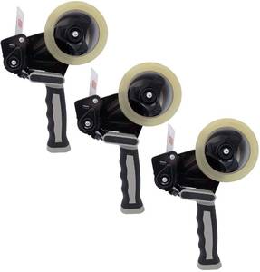 lot 13946 image: Clipco Tape Dispenser Gun with Packing Tape Included and Rubberized Handle (Pack of 3) (Black-Gray)