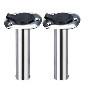 lot 14136 image: 2Pcs Boat Stainless Steel Fishing Rod Holder Flush Mount 90 Degree with PVC Cap,Inner Tube and Gasket for Marine Boat Yacht