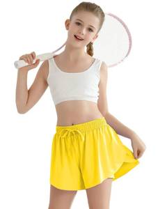 lot 14148 image: Ghteas Girls Flowy Yellow Shorts Quick Dry Girls Running Shorts 2 in 1 Kids Skirts Drawstring 10-12
