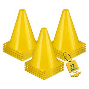 lot 14149 image: ZKNDRHJO 12pcs Cones 7 Inch Yellow Soccer Cones and Plastic Traffic Cones, Durable Cones for Sports Training, Ideal for Soccer, Basketball, Football, Skating, and Agility Drills Practice (12, Yellow)