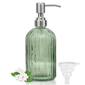 lot 14159 image: 14Oz Green Soap Dispenser Bathroom, Clear Glass Hand Soap Dispensers with Stainless Steel Pump, Refillable Dish Soap Dispenser with Funnel for Kitchen, Countertop Soap Dispensers