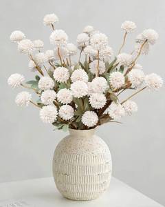 lot 14162 image: Navria White Faux Silk Mums Artificial Flowers for Vase, 8Pcs Fake Kiku Small Mini Chrysanthemum Pom Pom Stems for DIY Bouquets Centerpieces Vase Home Decorations Floral Arrangement