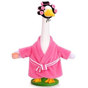 lot 14174 image: JcHrmers Old Lady Porch Goose Outfits Spring Summer Lawn Goose Clothes for 23 Cement or Plastic Lawn Goose Statue Costume Bathrobe Coffee Cup Curlers for Outdoor Yard Garden Patio Decor (Pink)