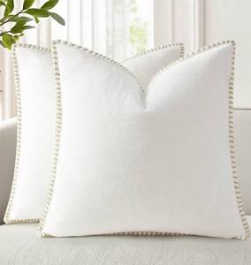 lot 14186 image: decorUhome Summer Chenille Soft Cozy Throw Pillow Covers 22x22 Set of 2, Modern Farmhouse Boho Velvet Decorative Euro Sham Pillow Cases with Stitched Edge for Couch Sofa Bed Home Decor, Cream White