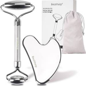 lot 14198 image: Bealihelp Face Roller and Gua Sha, Stainless Steel Facial Roller and Guasha Tool for Face, Skin Care Roller for Wrinkles and Lifting, Improve Puffiness, Metal Face Massager for Eyes, Neck Tighten