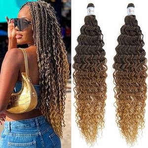 lot 14212 image: 1b3027 Boho Curly Wavy Braiding Hair Pre Stretched Ombre Ocean Wave Deep Wave Crochet Hair 24 Inch 2 Packs Boho Hair for Braiding Braids Bohemian Hair Extensions