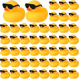 lot 14217 image: Chivao 48 Pcs Mini Rubber Ducks with Sunglasses in Bulk Small Duck Gift Bathtub Toys for Holiday Cruise Birthday Party Favor(Yellow, Black)
