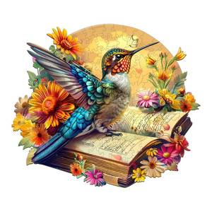 lot 14219 image: Wooden Puzzles for Adults,Hummingbird on The Book Wooden Jigsaw Puzzles,Unique Shape Advanced Animal Jigsaw Puzzle for Adults Challenging Wooden Jigsaw Puzzle 14 (XL-17.3x15In 385pcs)