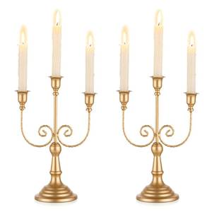 lot 14235 image: Romadedi Candelabra Gold Candle Holders - 3 Arm 11.8 Wedding Candlestick Holder for Theme Party Table Centerpiece Decor Dining Room Birthday Holiday Christmas, Set of 2