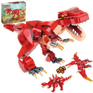 lot 14236 image: HSANHE STEM 3 in1 Dinosaurs Building Kits 287PCS, Toys for Kids Age 6-10 Year Old, Educational Building Sets Best Gifts for Boy 6-10 (Red)