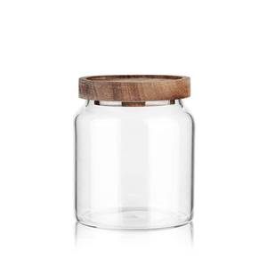 lot 14237 image: Labina Glass Storage Container Airtight Food Jars Kitchen Canister with Wood Lids, 20 Oz Wide Mouth Pantry Organization Glass Jar for Flour, Sugar, Cookie, Spagetti, Nuts and Candy