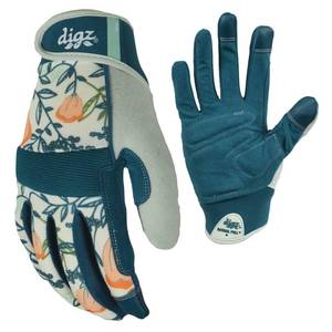 lot 14244 image: DIGZ Medium High Performance Garden Gloves for Women Thorn Proof Touchscreen Reinforced Palm Coral Floral 77861-23