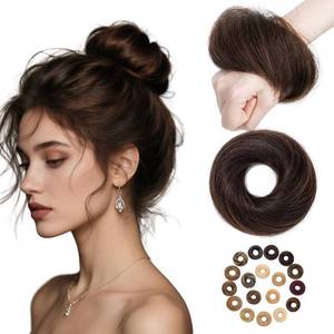 lot 14248 image: prokyvity Messy Bun Hair Piece Human Hair, Human Hair Messy Bun Hair Piece for Women,100% Real Hair Bun Wig,Invisible Light and Soft Straight-02 Dark Brown
