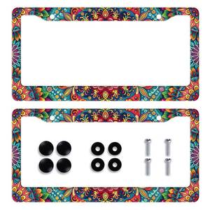 lot 14250 image: 2pcs Beautiful Mandala Flowers License Plate Frame Boho License Plate Frames Colorful Auto Accessory Bracket Stainless Steel License Plate for Women Men 6 x12 Inch