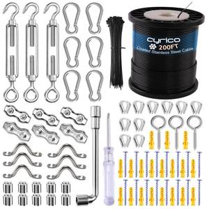 lot 14258 image: cyrico String Light Hanging Kit, Outdoor Light Guide Wire, Globe String Lights Suspension Kit with 200 Ft Nylon Coated Stainless Steel 304 Wire Rope Cable, Turnbuckle, Enough Accessories, Use Manual