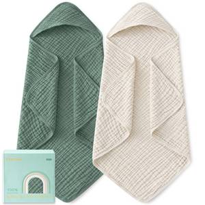 lot 14261 image: Yoofoss Hooded Baby Towels for Newborn 2 Pack 100% Muslin Organic Cotton Baby Bath Towel with Hood for Babies, Infant, Toddler and Kids, Large 32x32Inch, Soft and Absorbent Newborn Essential