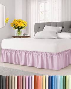 lot 14262 image: Wrap Around Dust Ruffle Bed Skirt - Light Pink - for Full Size Beds with 18 Inch Drop - Elastic Strap - Adjustable Pleated Bedskirt with Brushed Fabric and Wrinkle Free - for Women, Men, Kids & Teens