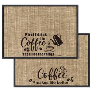 lot 14264 image: Cunhill 2 Pieces Coffee Bar Mat,Coffee Bar Accessories 20 x 14 Inch Coffee Bar Decoration Coffee Placemats for Coffee Machine, Coffee Bar, Countertops,Coffee Station Accessories(Cute Style)
