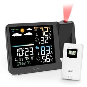 lot 14267 image: uzoli Projection Alarm Clock Weather Station, WWVB Atomic Projector Clock with Sensor, Adjustable Backlight, Indoor Outdoor Temperature Humidity, Digital Projection Clock for Bedroom Ceiling