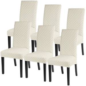 lot 19091 image: SearchI Dining Room Chair Covers Set of 6, Stretch Jacquard Parsons Chair Slipcovers Super Fit Removable Washable Kitchen Chair Protector Cover for Dining Room, Hotel, Ceremony (Cream)