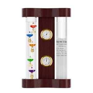 lot 19094 image: Analog Weather Station with Glass Galileo Thermometer Fitzroy Storm Glass Precision Quartz Clock and Analog Hygrometer Gift for Family or Friends Present Home, Office Indoor D�cor (7 x 4.3)(Clock Not Glued In Properly)