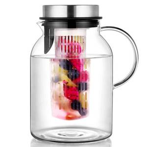 lot 19108 image: Glass Water Pitcher, Fruit Infuser Pitcher with Removable Lid, High Heat Resistance Infusion Carafe for HotCold Water, Flavor-Infused Beverage & Iced Tea - 2 Qt