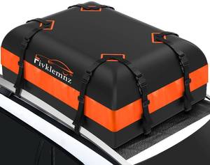 lot 19115 image: FIVKLEMNZ Car Rooftop Cargo Carrier Roof Bag Waterproof for All Top of Vehicle withWithout Rack Includes Topper Anti-Slip Mat  Reinforced Straps  6 Door Hooks  Luggage Lock